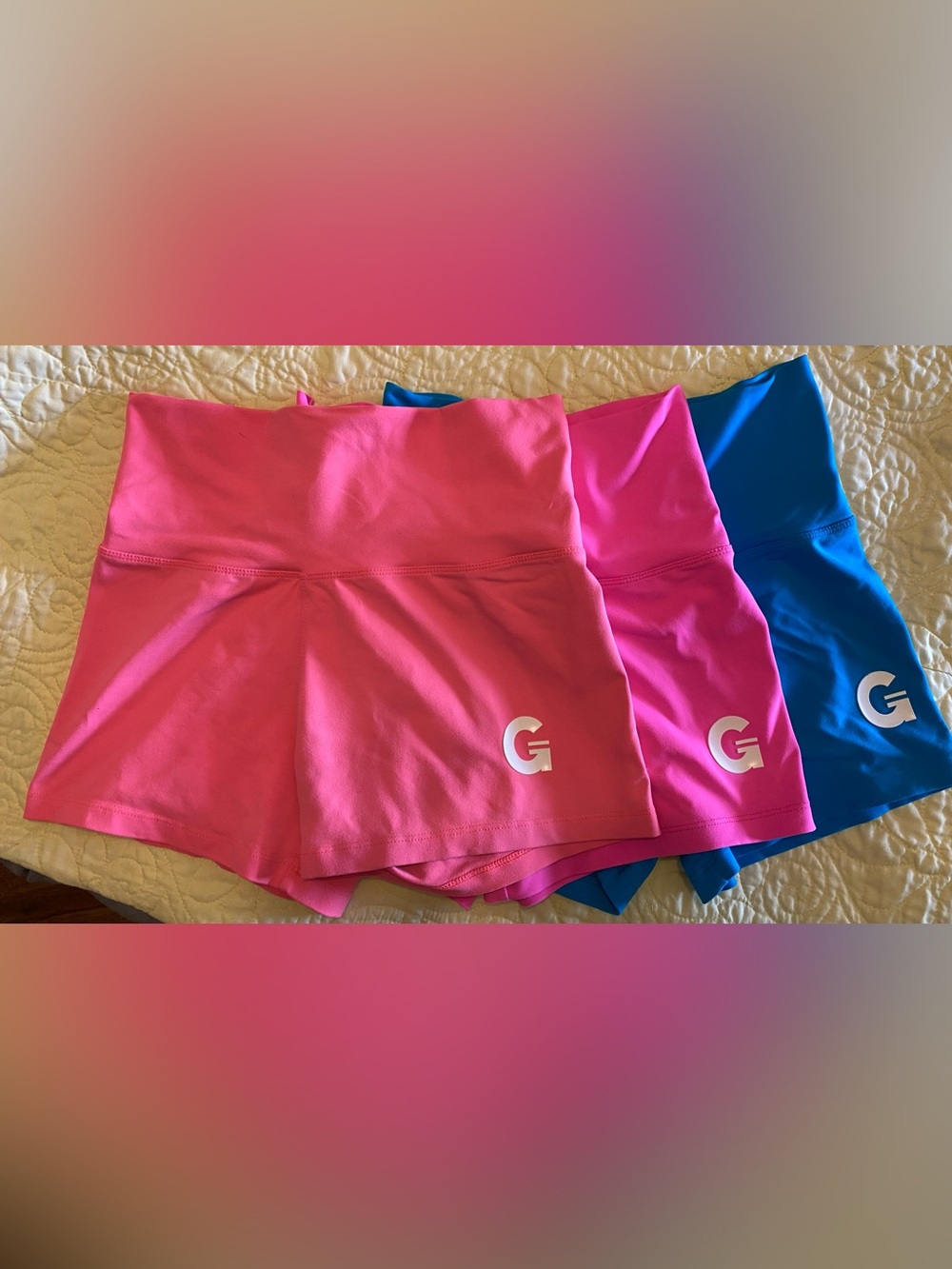 Grrrl Brand Pink, Orange and Blue Athletic High-Waist Shorts